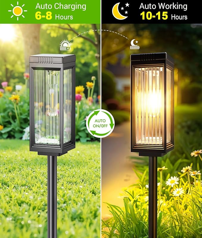Solar Pathway Lights Outdoor, 8 Pack Upgraded Solar Lights Outdoor Waterproof, Bright Up to 15 Hrs Auto On/Off Garden Light for Yard Patio Lawn Path Walkway Driveway Outside Decor