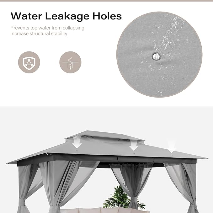 LAUSAINT HOME Semi-Permanent Outdoor Patio Gazebo 10'x13', Heavy Duty Party Tent Shelter with Double Roofs, Mosquito Nettings and Privacy Screens for Backyard, Garden, Lawn, Gray