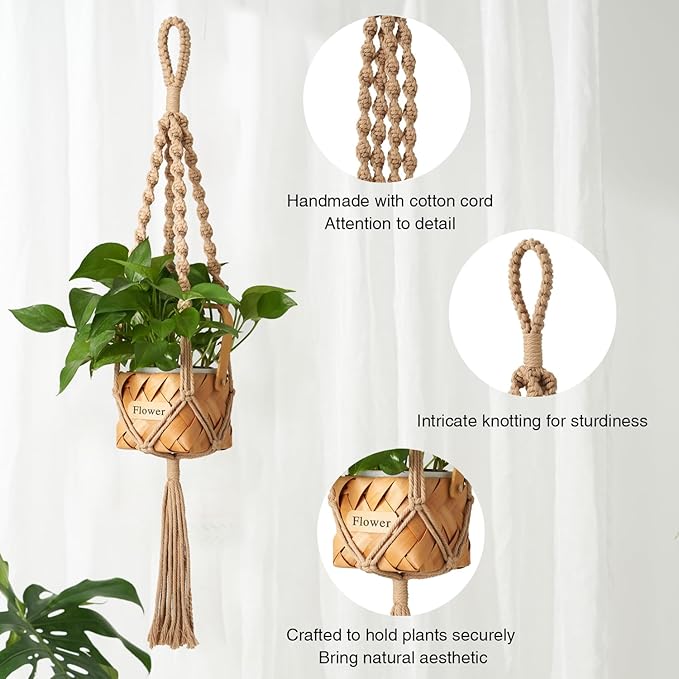 2Pcs Macrame Plant Hangers (27.56”) Indoor & Outdoor, Boho Hanging Planters for Indoor & Outdoor Plants, Macrame Wall Hanging Decor for Flower Pots & Baskets (Pots Not Included)