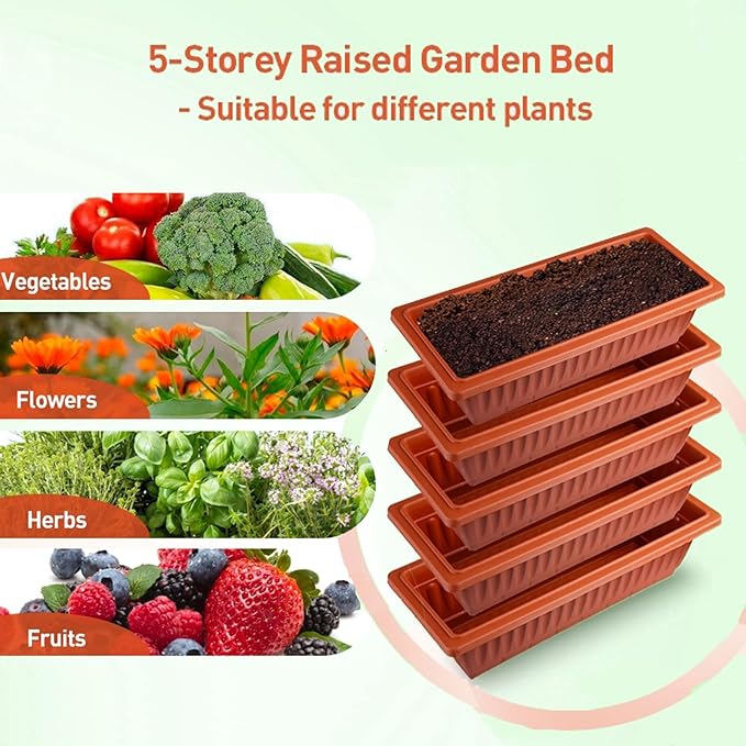 Homdox 5-Tier Elevated Garden Bed- Freestanding Vertical Raised Bed for Gardening, 5 Garden Planter Boxes and 5 Hooks, Perfect to Grow Vegetables Herbs Flowers Indoor(Brick Red)