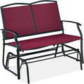 Best Choice Products 2-Person Outdoor Patio Swing Glider Steel Bench Loveseat Rocker for Deck, Porch w/Textilene Fabric, Steel Frame - Burgundy/Black