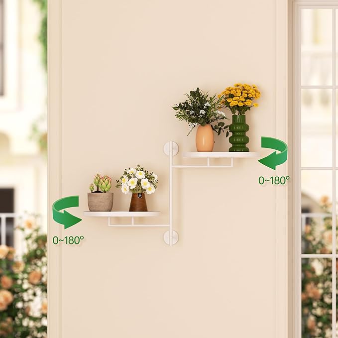 Window Rotating Plant Stand Shelf Indoor White Metal Floating Shelves 2-Tier Wall Mount Plant hanger Holders for Wall Planter Modern Home Decor window sill gifts