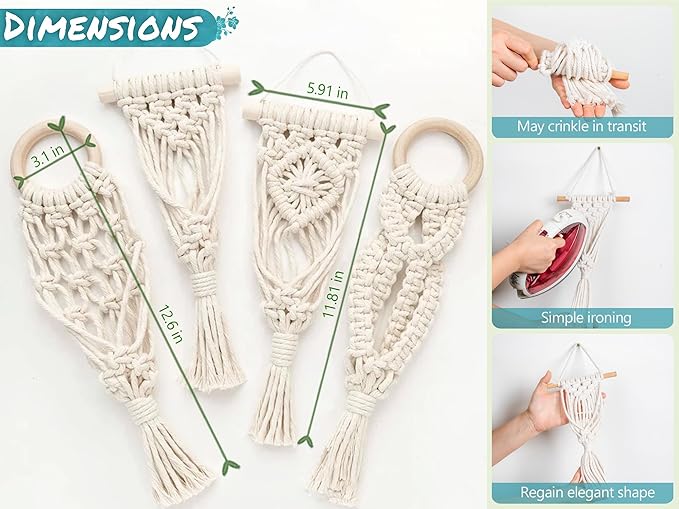 Melphoe 4 Pack Air Plants Holders Stand Air Fern Macrame Plant Hanger Indoor Hanging Planter Basket for Tillandsias Display, Boho Home Decoration Gift Idea