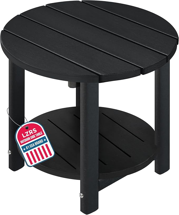 LZRS Round Adirondack Side Table Double End Table, Outdoor Side Tables for Patio, Backyard,Pool, Indoor Companion, Easy Maintenance & Weather Resistant(Black)