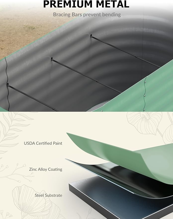 GarveeLife 8x4x2 ft Galvanized Raised Garden Bed - 24“ Tall Metal Planter Box for Vegetables, Flowers, Herbs, Rust-Resistant Outdoor Garden Box, Easy Assembly Raised Beds for Gardening, Green