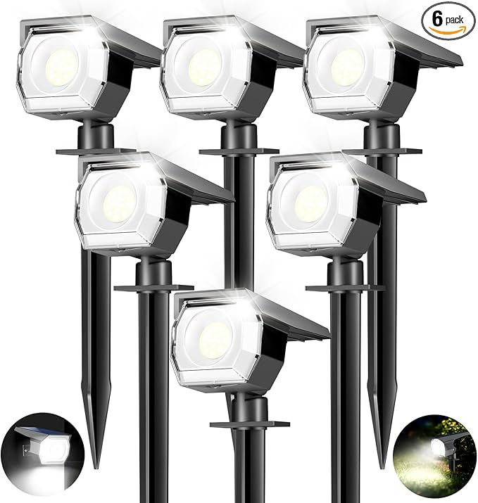 Peasur 6 Pack Solar Lights Outdoor, Solar Powered Spot Uplights Waterproof with 3 Modes 2-in-1 Auto On/Off Solar Spotlights Landscape Lighting Outside for Tree Plants Yard Garden Pathway