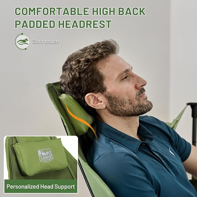 TIMBER RIDGE Hammock Camping Chair, Oversized Swinging Hammock Chair with Adjustable Back and Seat for Outdoor Lawn, Sports, Supports 400lbs, Green