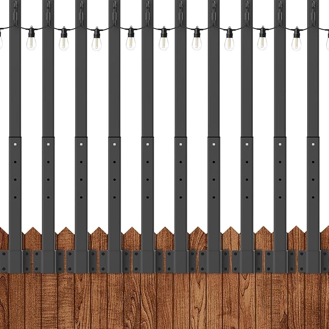 AILBTON 10 Pack 2.8Ft String Light Poles,Light Poles for Outside String Lights,Outdoor Light Poles with Fence Bracket,Metal Pole Stand for Patio,Backyard,Deck