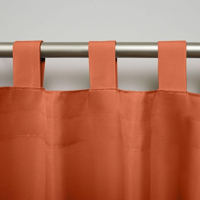 Exclusive Home Cabana Solid Indoor/Outdoor Light Filtering Hook-and-Loop Tab Top Curtain Panel Pair, 54"x84", Mecca Orange