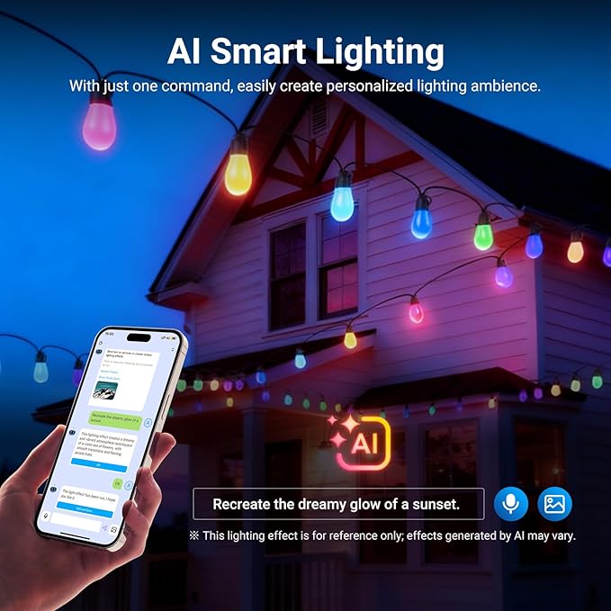 NEEWER 96ft Outdoor String Lights, App Control Smart AI RGBW Hanging Outside Warm White Patio Balcony Backyard Lighting, IP65 Waterproof, 30 LED Bulbs, 50+ Scenes, Compatible with Alexa Google, NR01
