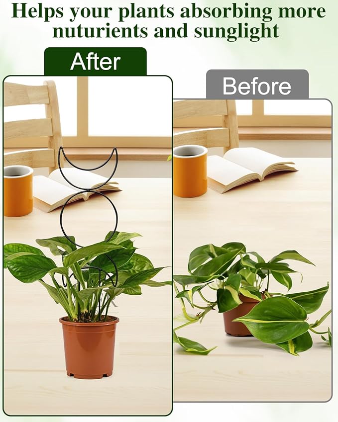 4 Pack Trellis for Indoor Climbing Plant, Small Metal Outdoor Garden Trellis for Potted Plants, Stake Mini Houseplant Trellis Support for Hoya, Vines, Pothos, Monstera (Black)