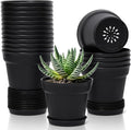 T4U Flower Pots 18-Pack, 5 Inch Plant Pot with Saucer and Drainage Hole, Durable Plastic Flower Pots, Small Pots for Plants, Violet, Succulent and Indoor Plant Decorative (18 Pack 5" Pot, Black)