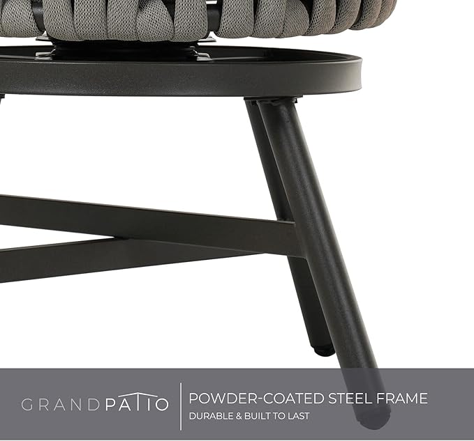 Grand patio 5-Piece Outdoor Dining Set for 4, Patio Dining Furniture Set for 4 Swivel Rope Wicker Chairs & 1 Square Dining Faux Woodgrain Table with Umbrella Hole, Light Gray Brown