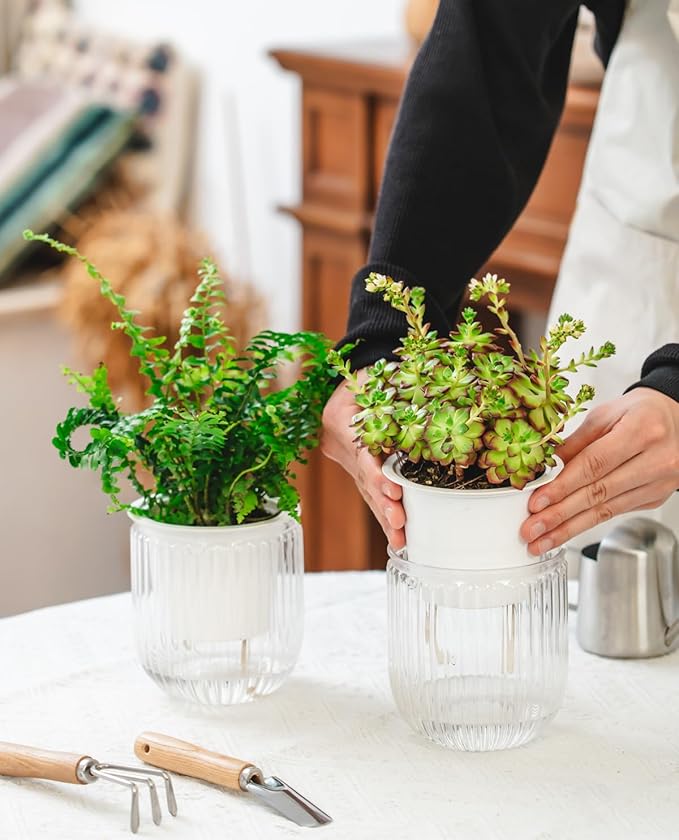 Josteve 4.5 Inch 2 Pcs Self Watering Hanging Planter Indoor Plant Pots Drainage Holes, Outdoor Small Hanging Planters Flower Pot Basket, Visible Water Level, Plant Hanger Home Decor, Gardening