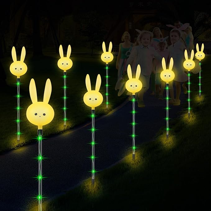 Easter Decorations Outdoor - Set of 3PCS Easter Gifts Decor with Cute Bunny Lights,Unique Housewarming Outside Gifts,Waterproof Solar Garden Stake Lights for Yard/Lawn/Birthday Decor