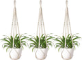 Mkono Macrame Plant Hanger Indoor Hanging Planter Basket with Wood Beads Decorative Flower Pot Holder No Tassels for Indoor Outdoor Boho Home Decor 35 Inch, Ivory, Set of 3 (POTS NOT Included)