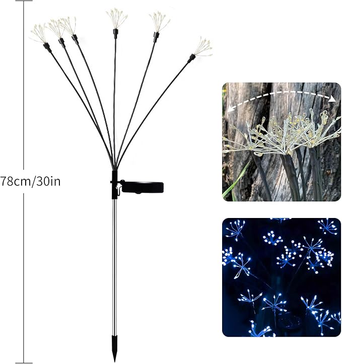 JJGoo Solar Garden Lights, New Upgraded 2 Pack Solar Swaying Starburst Light, Waterproof Fireworks Outdoor Lights, Yard Patio Pathway Decoration, Blue
