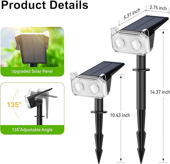 LETMY Solar Spot Lights Outdoor Waterproof with 2 Bigger LED, Auto ON/Off 135°Adjustable Solar Lights Outdoor, 2-in-1 Wall Lights Landscape Spotlights for Tree Pathway Garden Decor 2Pack (RGB Light)