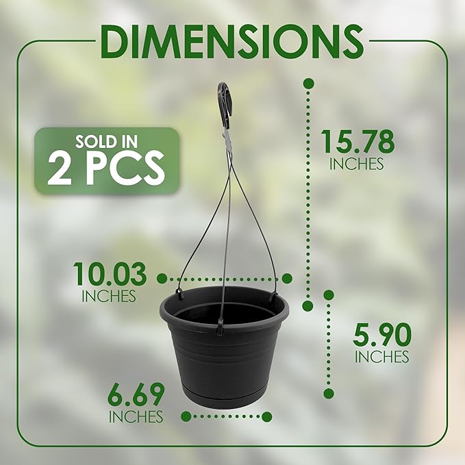 10in Euro Hanging Planters for Indoor Plants 2 Pieces 10inch Hanging Planter with (2) 40cm Hooks, Self Watering Indoor Outdoor Hanging Pots with Drainage Holes and Removable Drip Tray