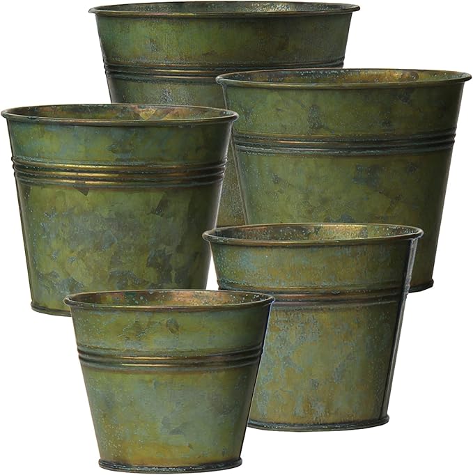 Briful 5 Size Galvanized Buckets Rustic Farmhouse Metal Bucket Galvanized Flower Bucket Plants Pot, Home Indoor Outdoor Decor Tin Planter, 3.7In/3.9 in/5.1In/5.9In/7.1In