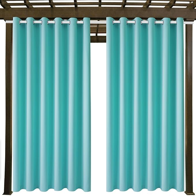 DIVA EN CAMINO DEC Outdoor Patio Curtain Waterproof Darkening Thermal Insulated Indoor Curtains for Bedroom, Porch, Living Room, Pergola, Cabana, W84 x L95, Teal Blue, Set of 2 Panels