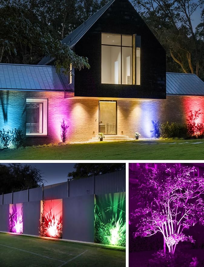 SUNVIE RGBW Low Voltage Landscape Lighting Color Changing 12W Waterproof Well Lights Landscape LED In Ground 12-24V Dimmable Paver Lights with Connectors for Pathway Garden Yard Fence Deck, 8 Pack