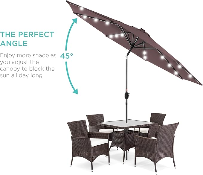Best Choice Products 10ft Solar Polyester LED Lighted Patio Umbrella w/Tilt Adjustment and UV-Resistant Fabric