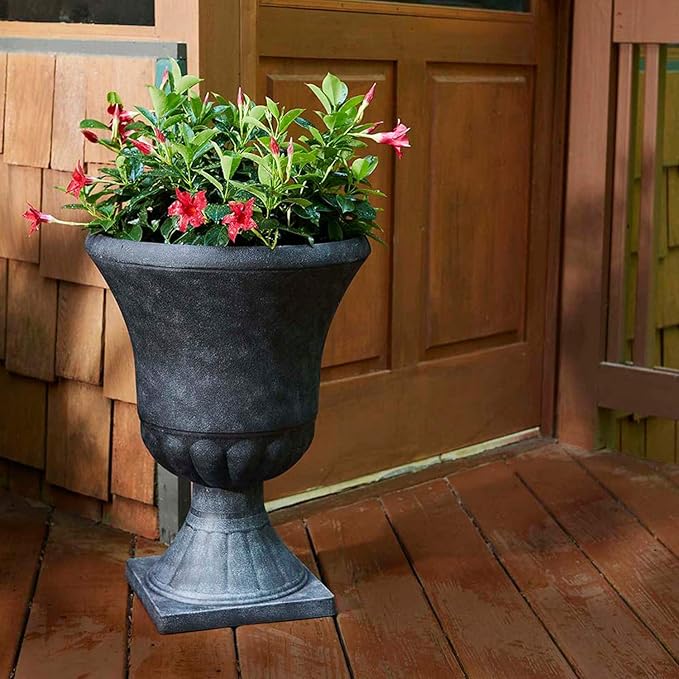 Southern Patio Winston Plant Urn, Garden Planter Urn for Flowers and Plants, 16" D x 16" W x 21" H, Weathered Black, 2 Pack