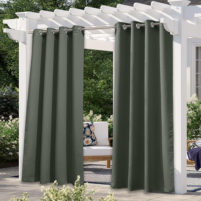 NICETOWN Indoor & Outdoor Curtains 95 inches Long, Morandi Waterproof Fbric Thermal Light Blocking Grommet Bathroom Window Treatments for Porch/Gazebo, W52 x L95, 1 Panel