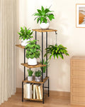 Plant Stand Indoor, 5-Tier Tall Plant Stand Indoor, Metal Plant Shelf with Hanging Basket Hook, Ideal Corner Plant Table for Living Room, Balcony, Garden, Patio (Brown)