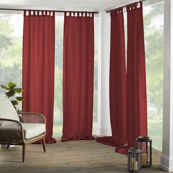 Elrene Home Fashions Matine Weatherproof Tab-Top Indoor/Outdoor Solid Color Curtain Panel for Porch, Pergola, Patio, Deck, 52”W x 95”L, Red