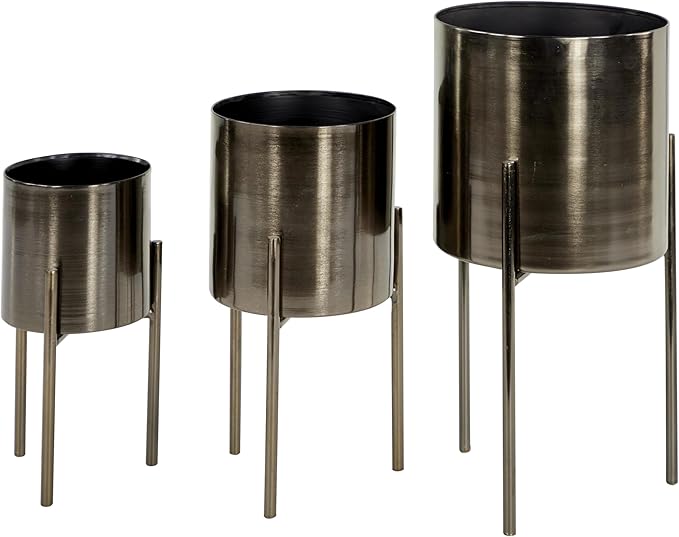Deco 79 Metal Indoor Outdoor Planter Large Planter Pot with Removable Stand, Set of 3 Planters 18", 14", 12"H, Black