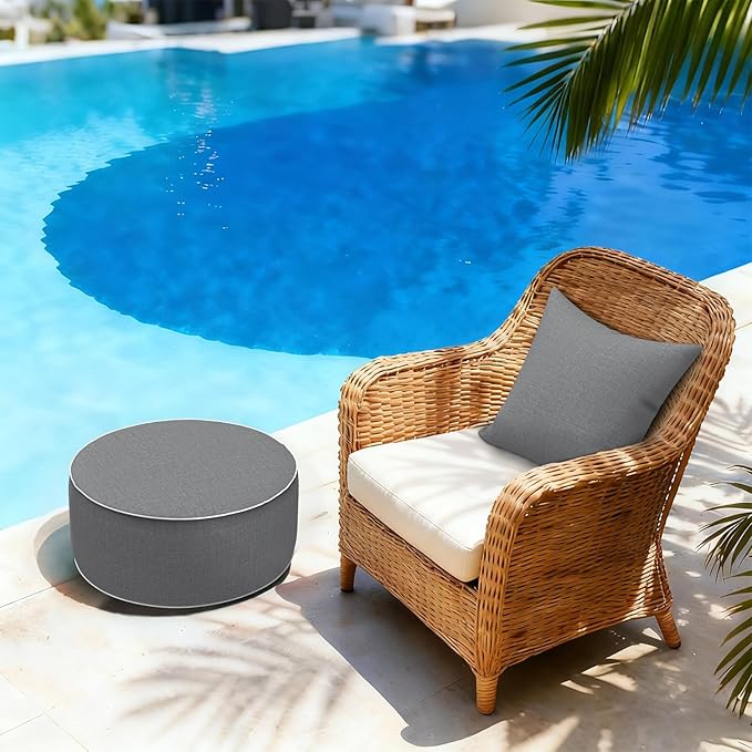 LVTXIII Outdoor/Indoor Inflatable Ottoman, 21"x21"x9" Patio Footrest Stool, Portable Round Pouf Ottoman for Patio Garden, Camping or Home Decoration, Grey Textured