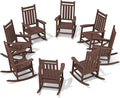 SERWALL HDPE Outdoor Rocking Chair Set of 8, Patio Rocking Chairs for Adults, All Weather Outdoor Rockers for Lawn, Brown