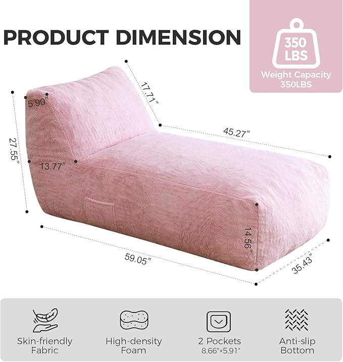 Giant Bean Bag Lounger Chair for Adults with Soft & Cozy Plush Fabric,Memory Foam Filled Beanbag Chair for Family Living Room,Bedroom and Game Room (Pink)