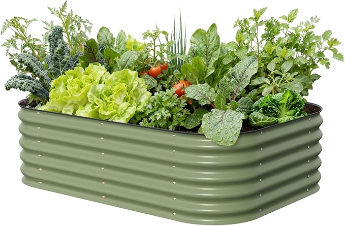 Vego garden Raised Garden Bed Kits, 17" Tall 6 in 1 Modular Metal Raised Planter Bed for Vegetables Flowers Patio Ground Planter Box-Olive Green