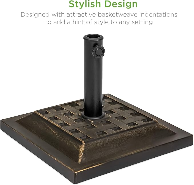 Best Choice Products 26lb Outdoor Patio Umbrella Stand Heavy-Duty Steel Square Umbrella Base w/Bronze Finish, Decorative Basket Weave Pattern