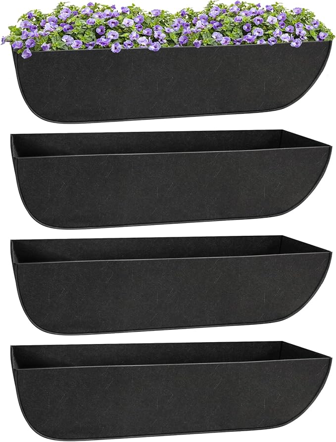 Riare 4 Pack 30 Inch Black Fabric Window Box Liners- Felt Square Trough Planter Basket Liners Replacement, Non-Woven Hanging Flower Plant Box Liner for Outdoor Plants Garden Fence- Avoid Birds Nesting
