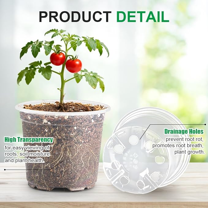200 Pack 4 Inch Clear Plant pots with Drainage Holes, Transparent Nursery Seeding Pots, Flexile Seeds Starter Pots, Seeds Germination (4Inch,200P,Clear)
