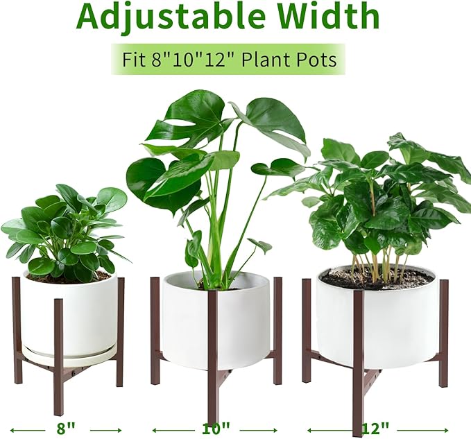 Aripark Plant Stand Indoor Adjustable, Metal Modern Plant Stands, Small Heavy Duty Stable Pot Flower Holder Indoor Outdoor Corner, Fit 8 9 10 11 12 inch Pots, Reddish Brown (Pot & Plant Not Included)