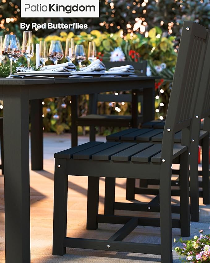 5-Piece Black Outdoor Dining Set for 4, 75.2'' HDPE Table with Umbrella Hole & Chairs, Weather-Resistant Patio Furniture for Garden, Lawn, or Poolside