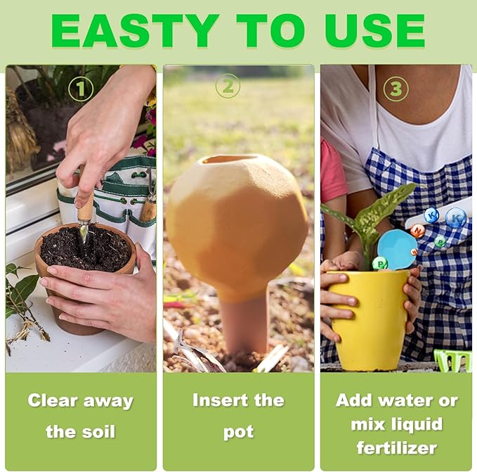 4-Pack Terracotta Self-Watering Spikes | Eco-Friendly Iron-Rich Clay Olla Irrigation System | Vacation Plant Sitter for Potted Flowers, Herbs, and Succulents