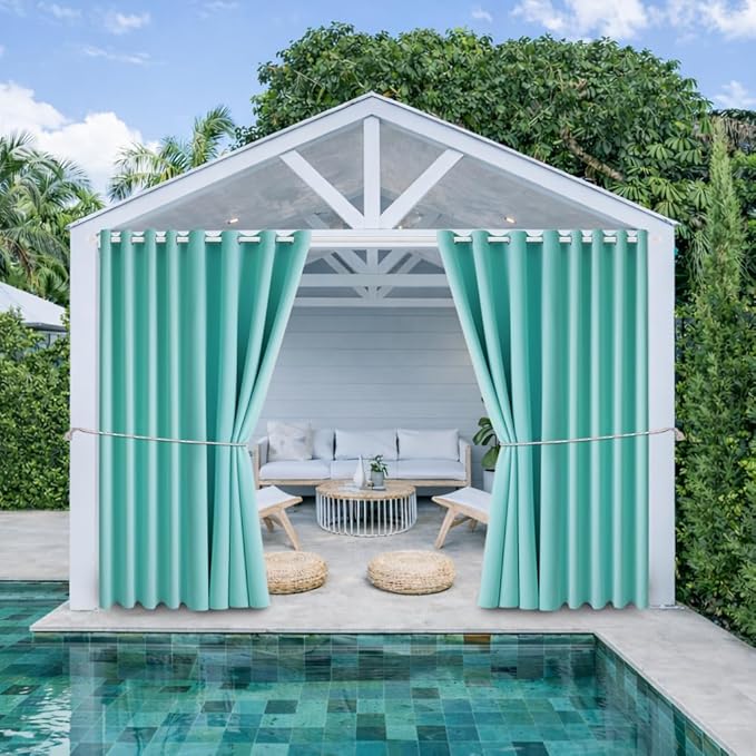 Outdoor Patio Curtain Waterproof Darkening Thermal Insulated Indoor Curtains for Bedroom, Porch, Living Room, Pergola, Cabana, W105 x L120 Extra Wide Room Divider, Teal Blue, Set of 2 Panels