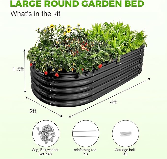 Land Guard 18“ Tall 4×2ft Galvanized Raised Garden Bed Kit, Galvanized Planter Garden Boxes Outdoor, Oval Large Metal Raised Garden Bed for Vegetables……… (Dark Grey, 4×2×1.5ft)