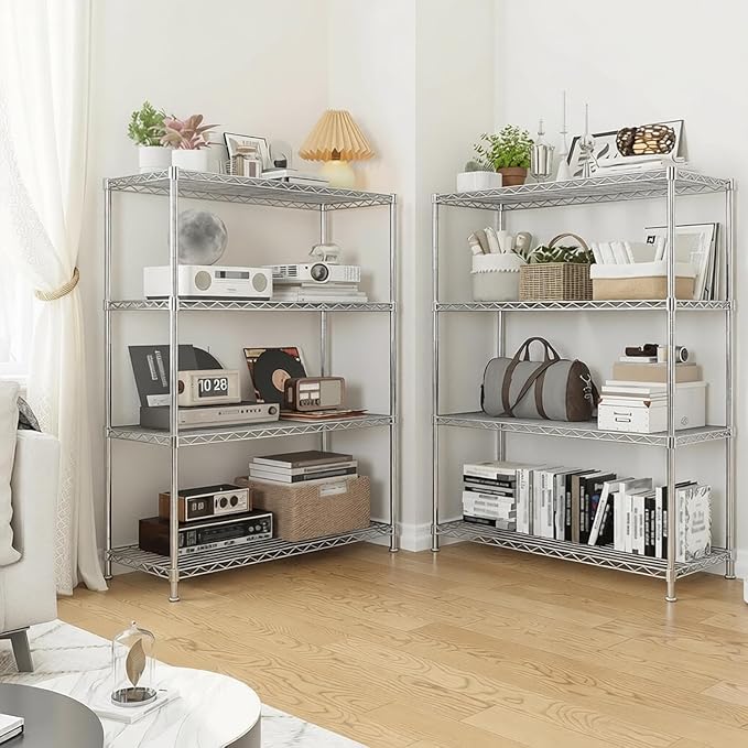 Xcity Storage Shelves, 4 Tier Heavy Duty Metal Shelving Unit with Wheels, 1600 LBS Capacity Adjustable Steel Wire Shelf Organizer for Pantry, Kitchen, Garage, 18" D x 36" W x 60" H, Chrome
