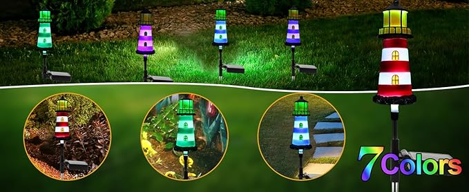Solar Powered Waterproof Garden Lights 4 Pack – Lighthouse Design for Outdoor Garden Lighting, Backyard Decorations & DIY Backyard Patio, Must-Have for Patio Lovers
