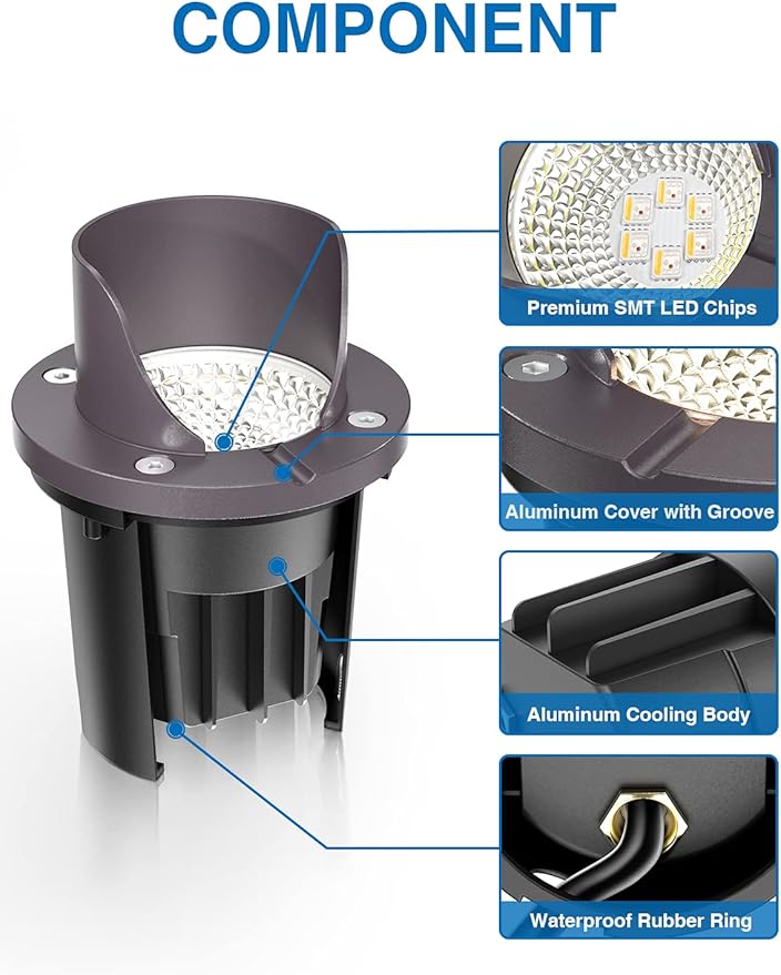 SUNVIE RGBW Low Voltage Landscape Lighting Color Changing 12W Waterproof Well Lights Landscape LED In Ground 12-24V Dimmable Paver Lights with Connectors for Pathway Garden Yard Fence Deck, 8 Pack