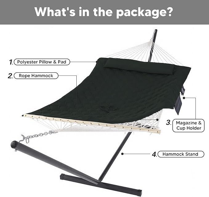SUNCREAT Patio Portable Hammock with Stand, Outdoor Double Hammock with Stand Included, Gray Green Drops