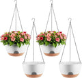 4-Piece Set of 8-Inch Hanging Planters with Automatic Watering System and Drip Tray, Includes Metal Chain, Suitable for Various Indoor and Outdoor Plants and Flowers, White Brown