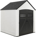 Rubbermaid Resin Outdoor Storage Shed With Floor (7 x 7 Ft) Weather Resistant, White, Organization for Home/Backyard/Garden Tools/Lawn Mower/Bike Storage/Pool Supplies